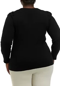 Plus Crew Neck Sweater with Puff Sleeves