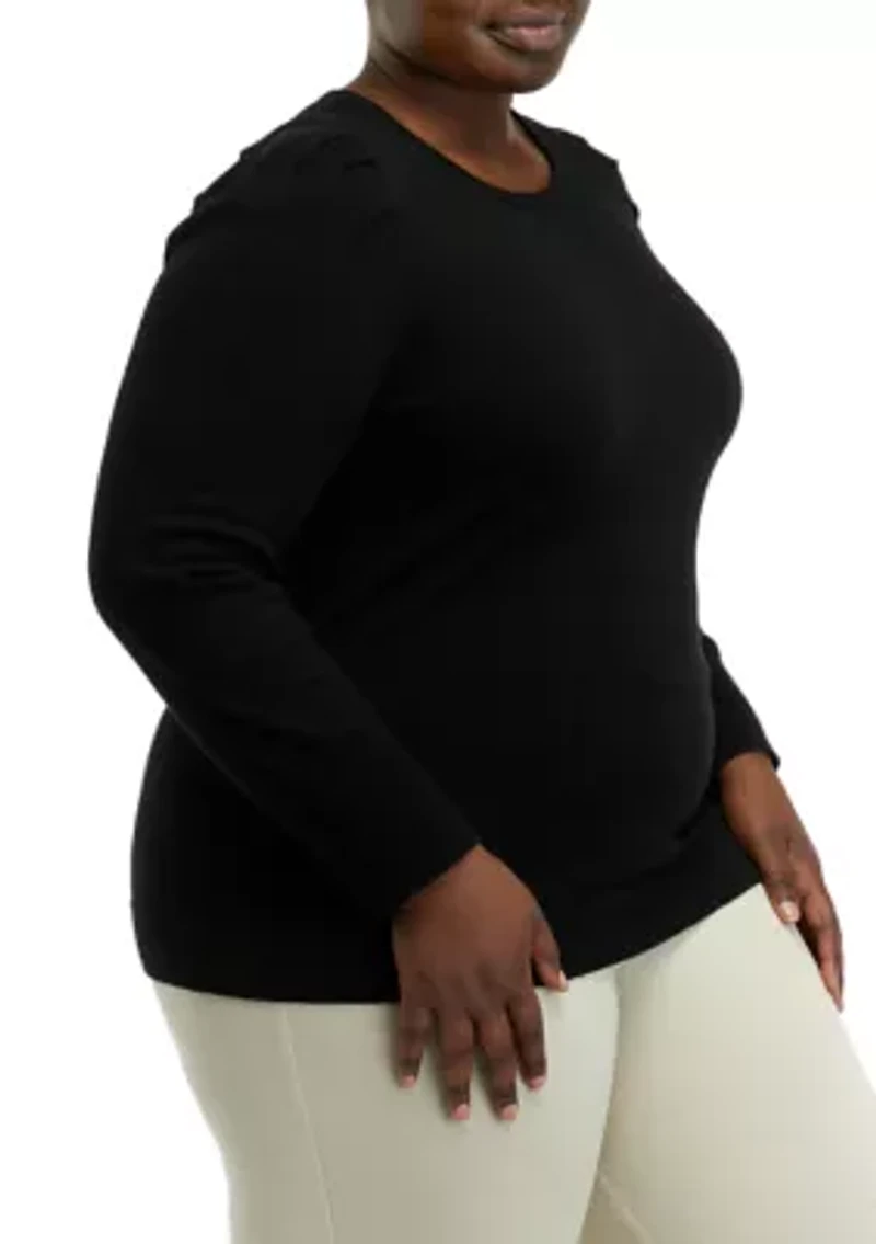 Plus Crew Neck Sweater with Puff Sleeves