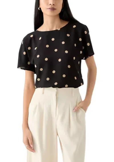 Petite Short Sleeve Boat Neck Blouse
