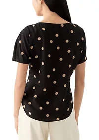 Petite Short Sleeve Boat Neck Blouse