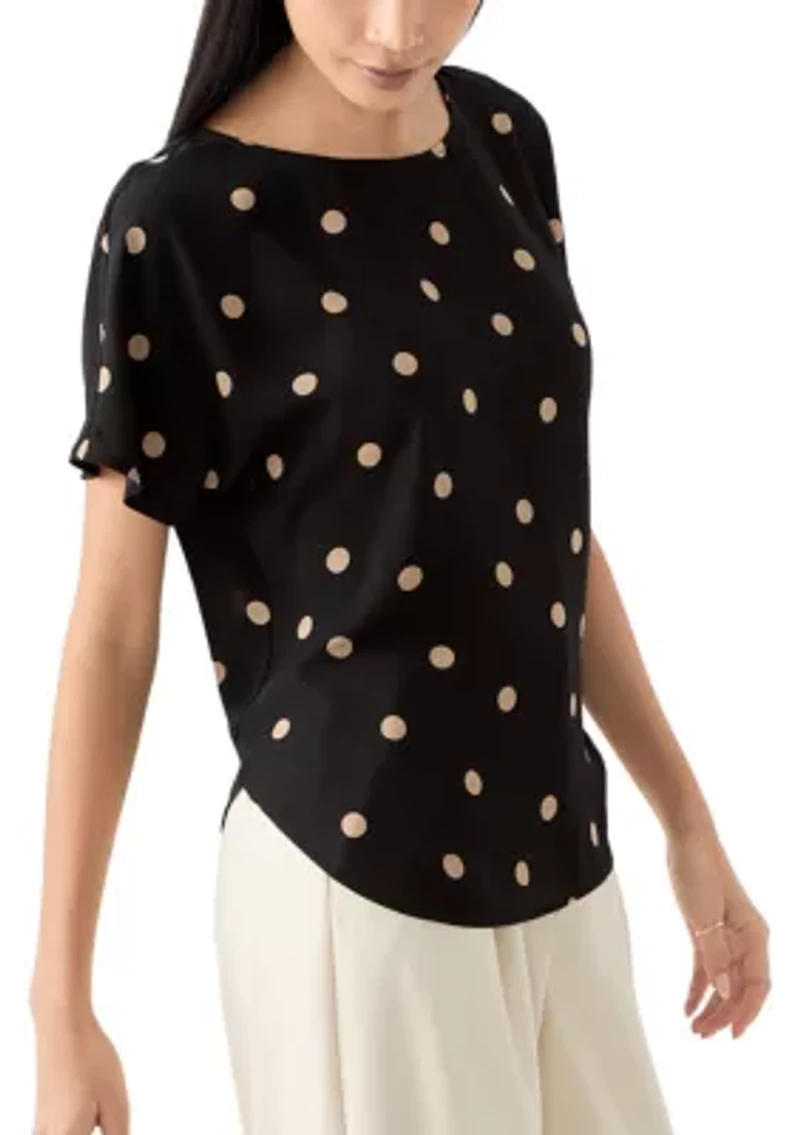 Petite Short Sleeve Boat Neck Blouse
