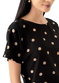 Petite Short Sleeve Boat Neck Blouse