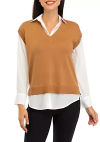 Petite V-Neck 2Fer Sweater