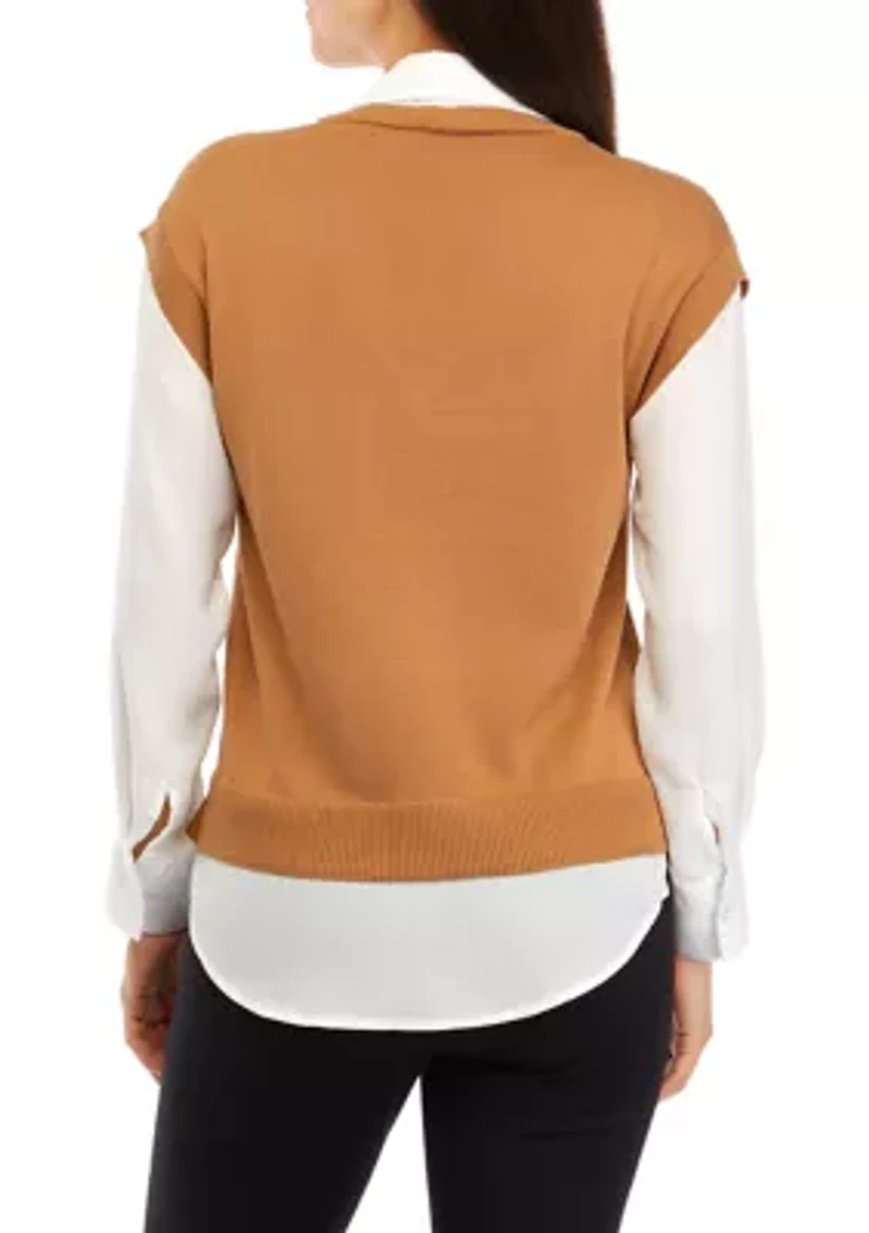 Petite V-Neck 2Fer Sweater