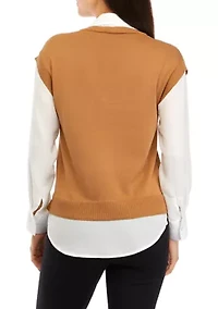 Petite V-Neck 2Fer Sweater