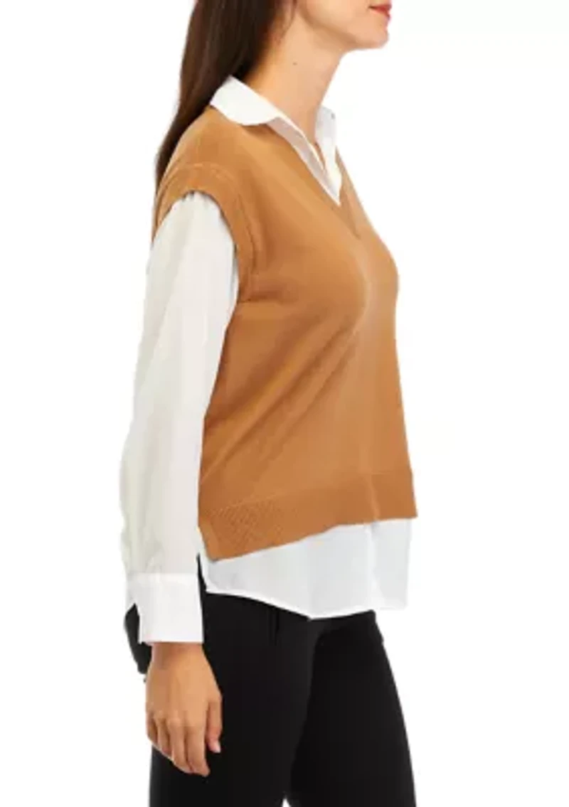 Petite V-Neck 2Fer Sweater