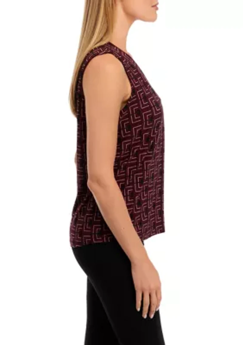 Petite Printed Pleat Front Blouse