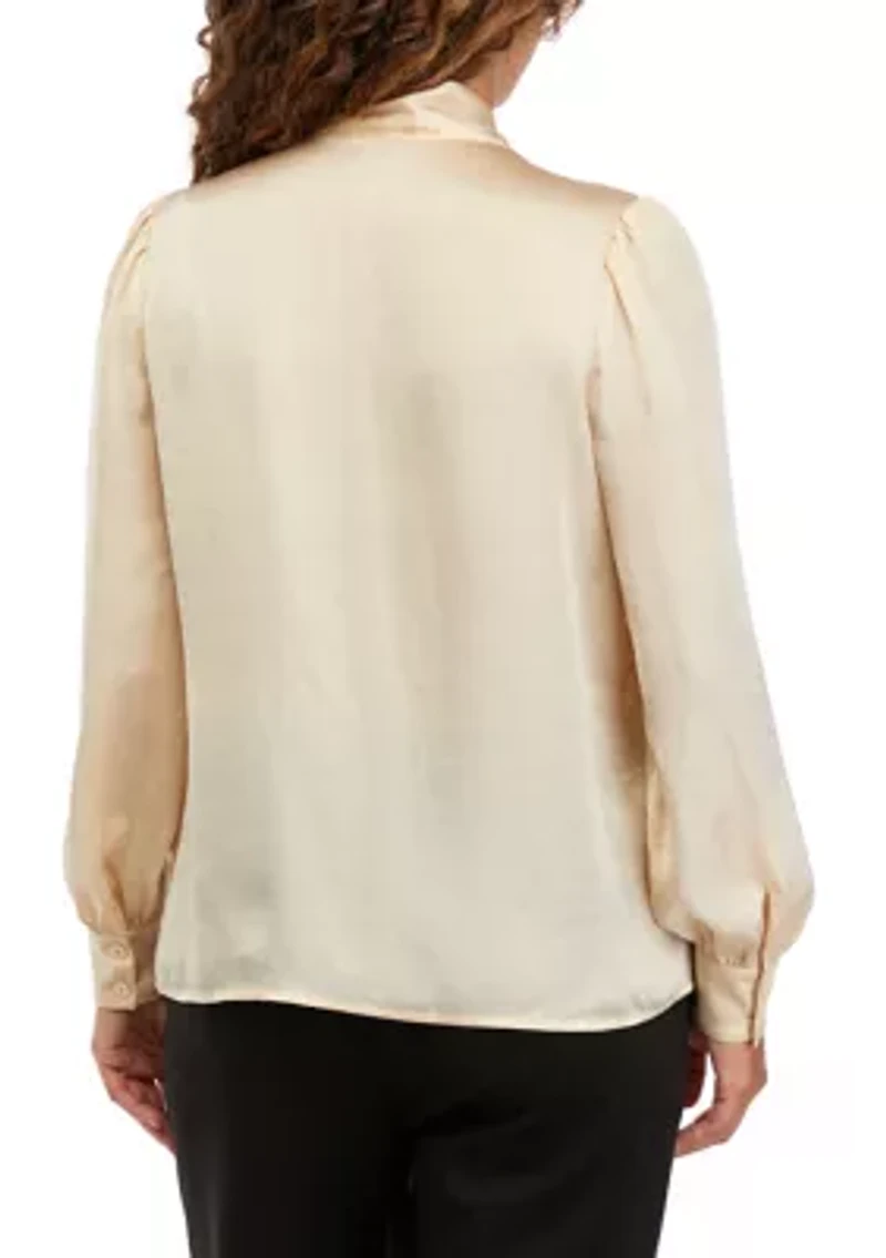 Petite Blouson Sleeve Tie Neck Blouse