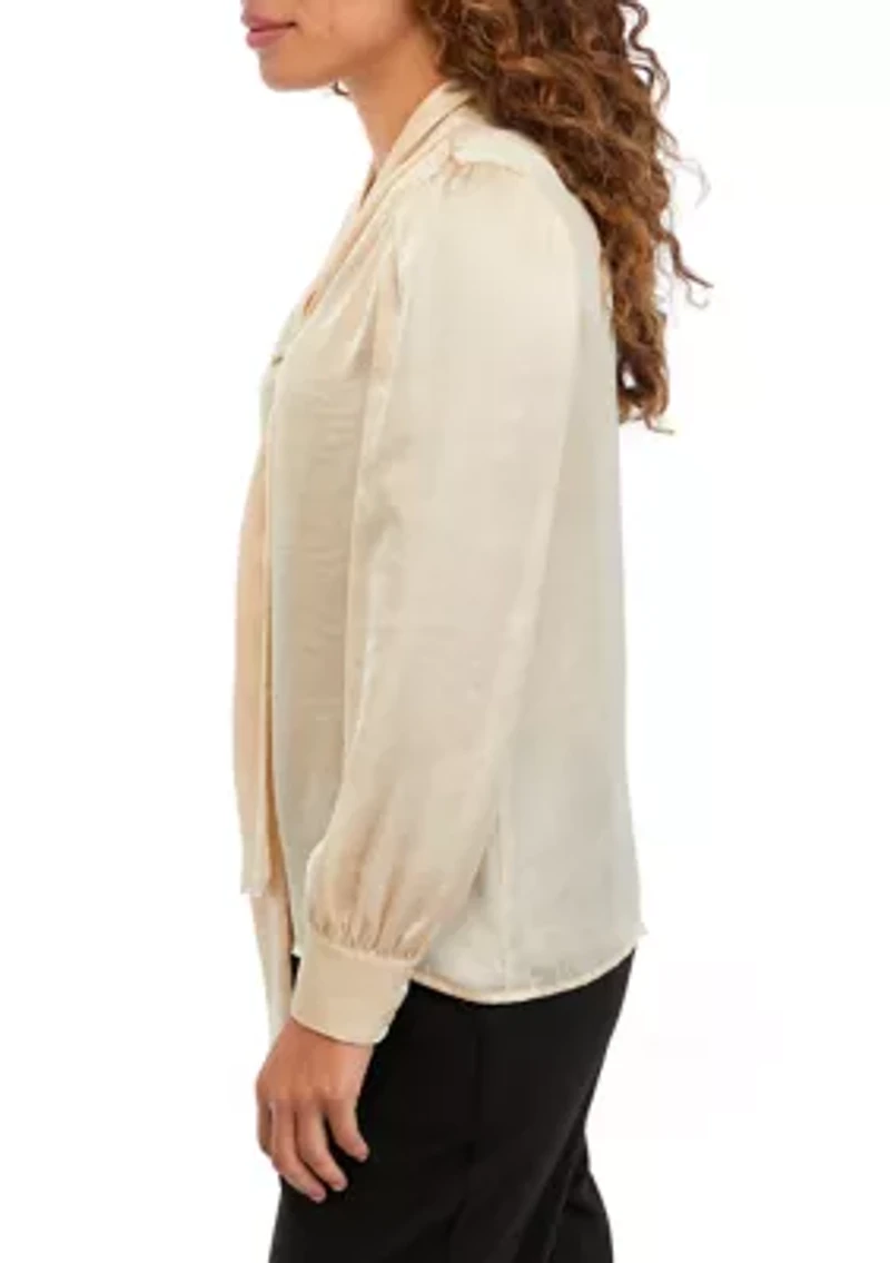 Petite Blouson Sleeve Tie Neck Blouse