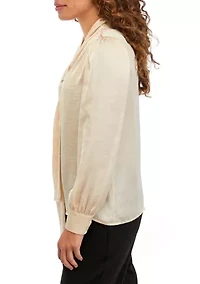 Petite Blouson Sleeve Tie Neck Blouse