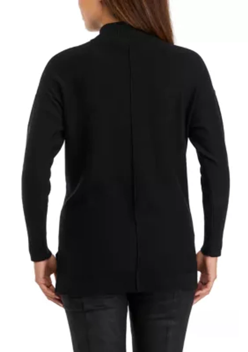 Petite Long Sleeve Mock Neck Sweater with Buttons