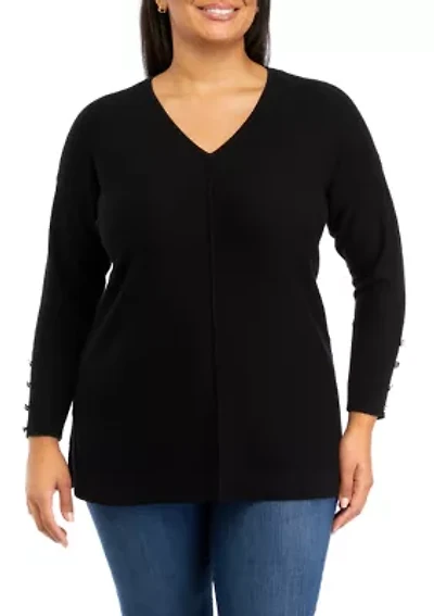 Plus Drop Shoulder Sweater with Buttons