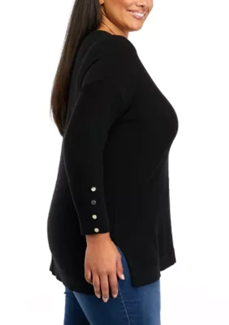 Plus Drop Shoulder Sweater with Buttons