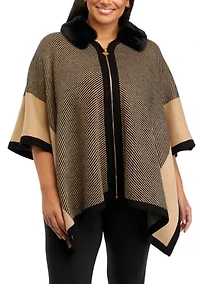 Plus Fur Trimmed Zip Front Poncho