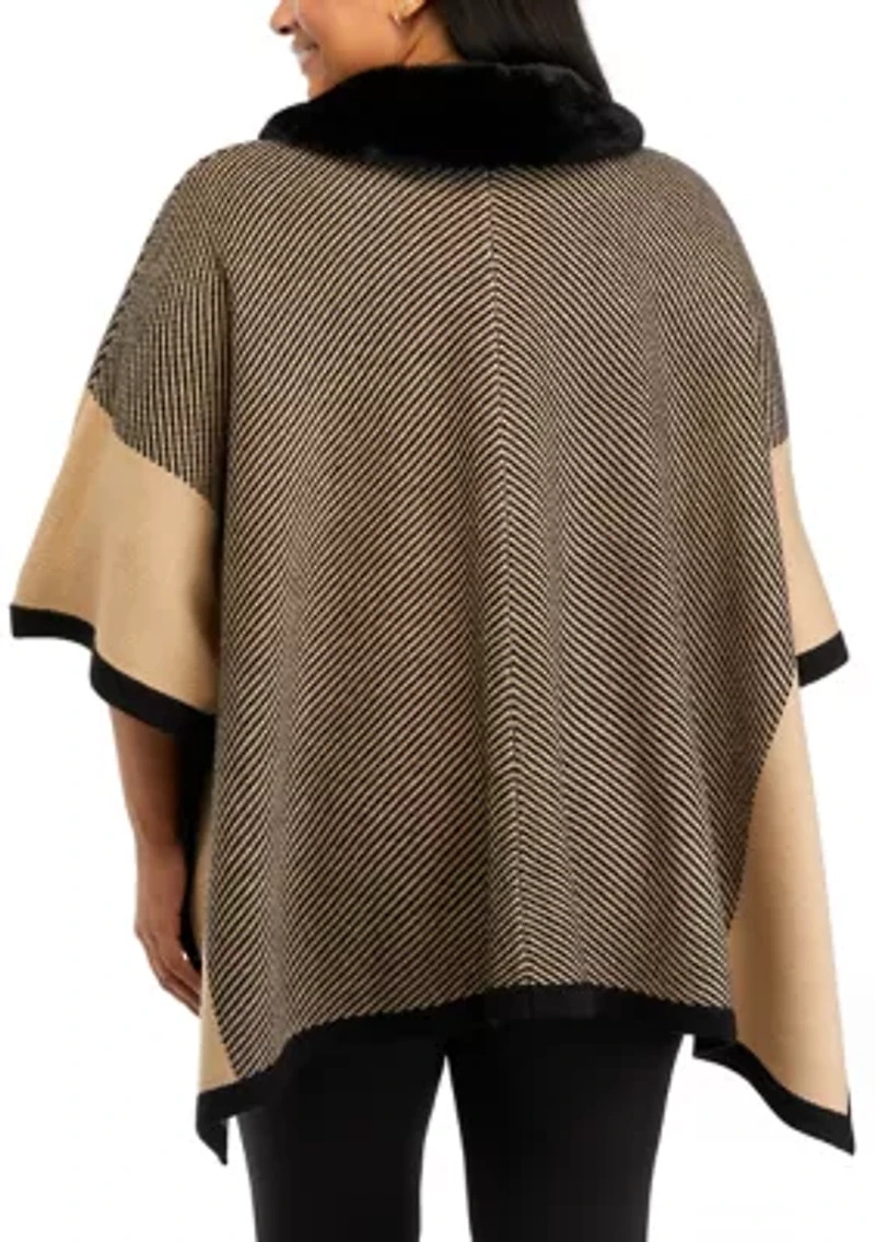 Plus Fur Trimmed Zip Front Poncho