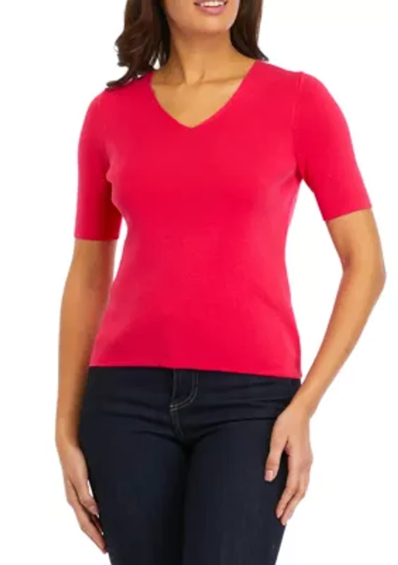 Petite Short Sleeve Sweater Knit Top