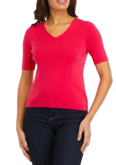 Petite Short Sleeve Sweater Knit Top