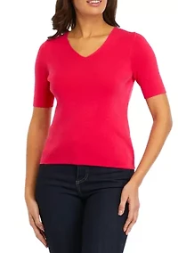 Petite Short Sleeve Sweater Knit Top