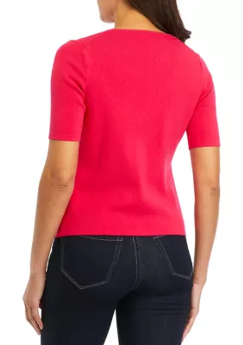 Petite Short Sleeve Sweater Knit Top