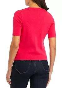 Petite Short Sleeve Sweater Knit Top