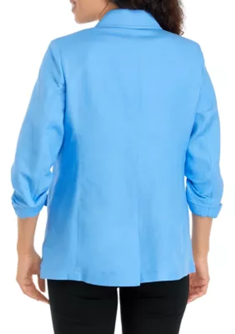 Petite Linen One Button Notch Collar with Scrunch Sleeve Jacket