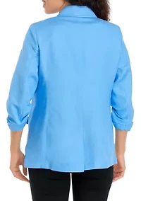 Petite Linen One Button Notch Collar with Scrunch Sleeve Jacket