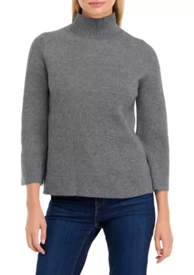 Petite Mock Neck Ribbed Directional Stitch Sweater