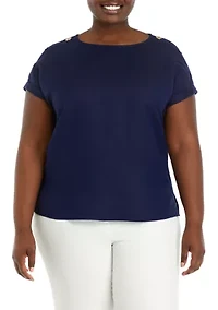 Plus Short Sleeve Button Detail Blouse