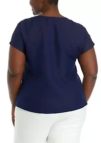 Plus Short Sleeve Button Detail Blouse