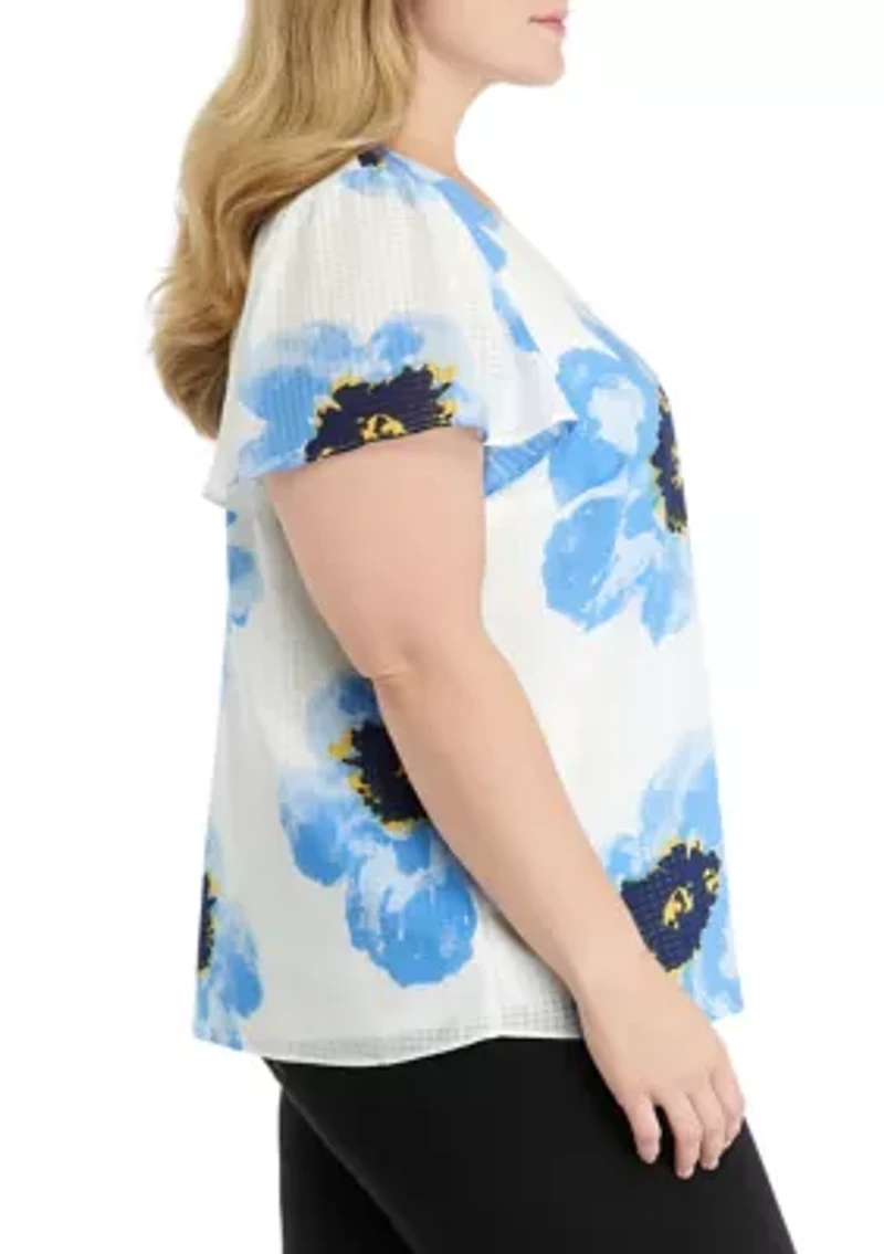 Plus V-Neck Flutter Sleeve Blouse