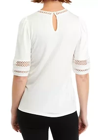 Petite Harmony Knit Lace Trim Elbow Sleeve T-Shirt