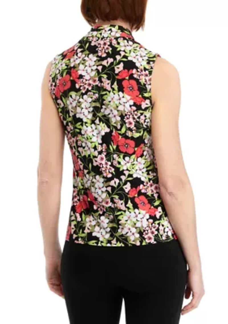 Petite Printed Triple Pleat Top