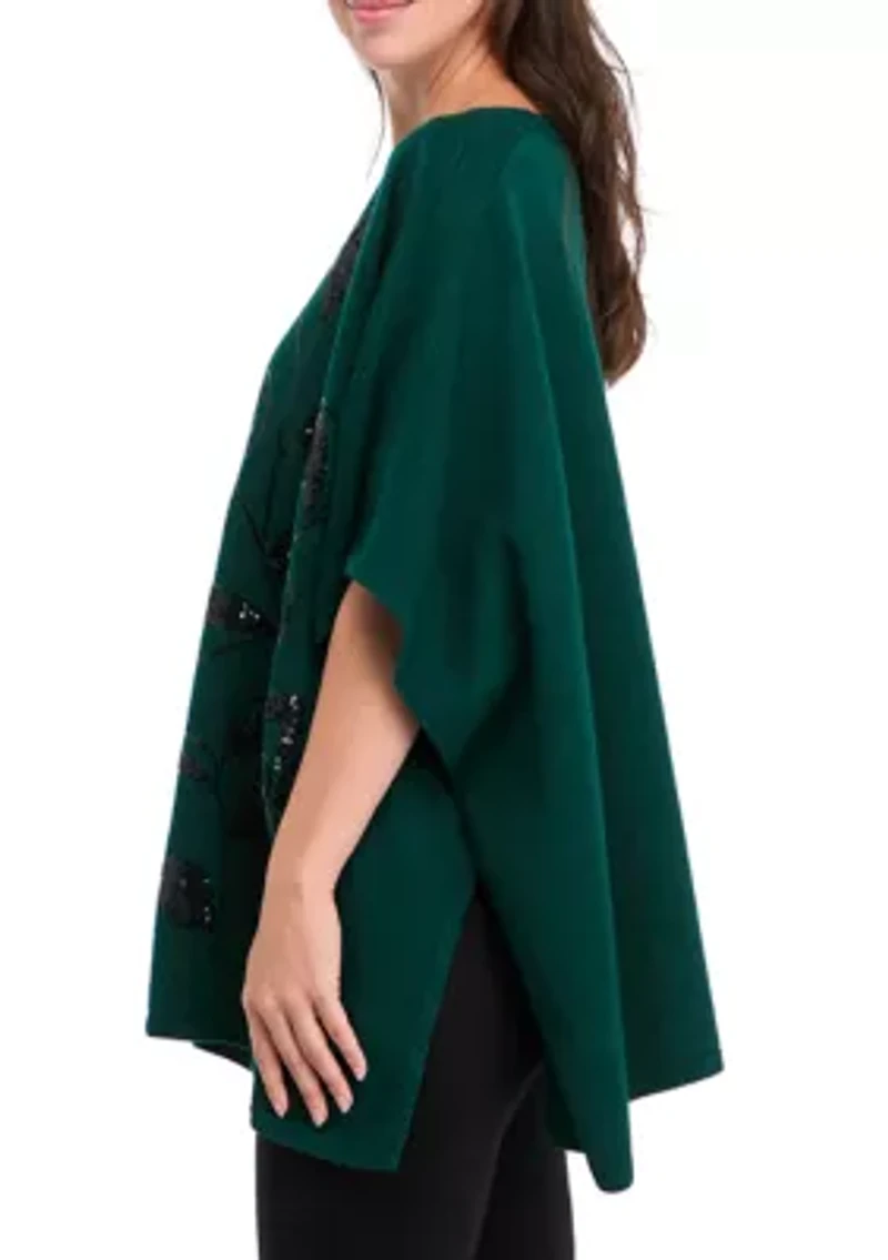 Women's Elbow Sleeve Embellished Kimono Poncho