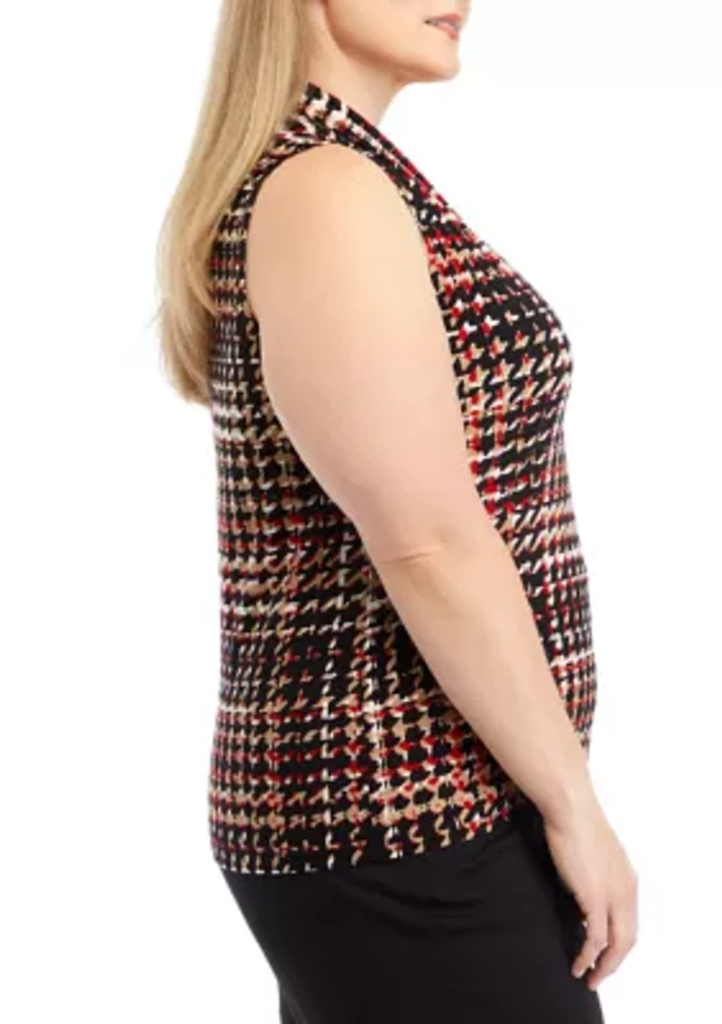 Plus Printed Triple Pleated Top