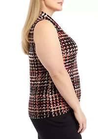 Plus Printed Triple Pleated Top