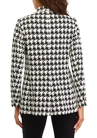 Women's Houndstooth One Button Notch Collar Jacket with Besom Pockets