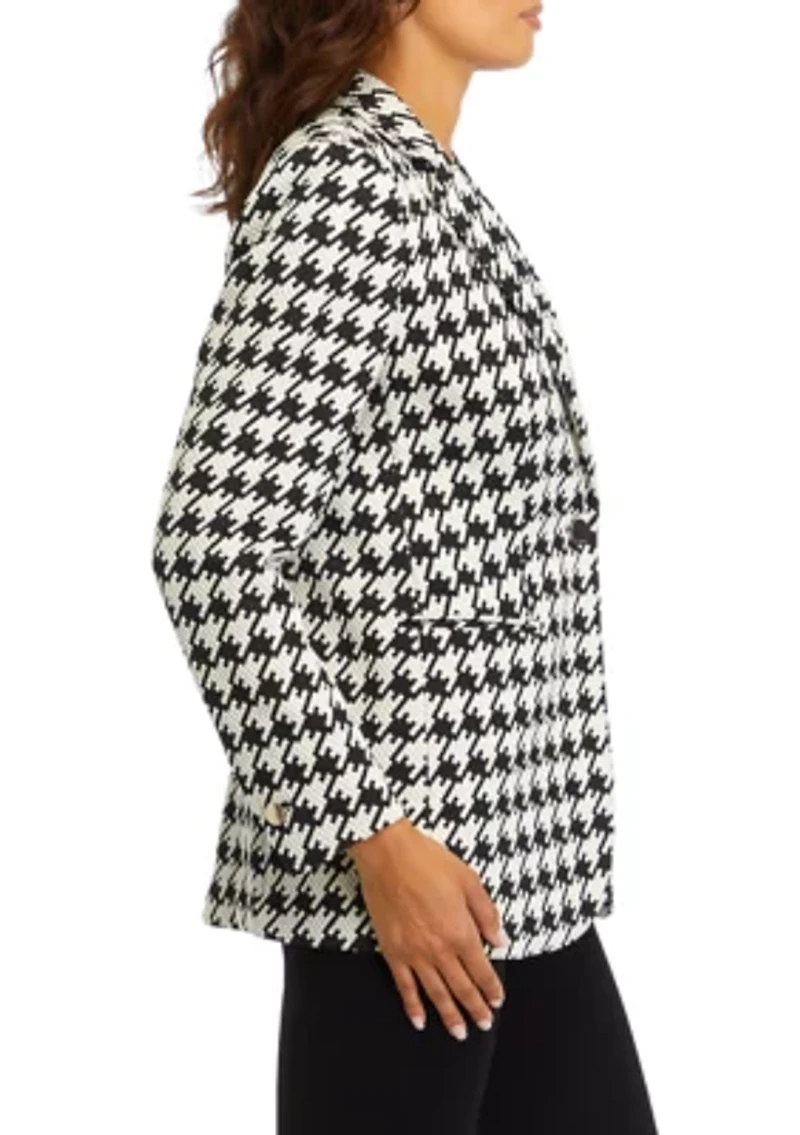Women's Houndstooth One Button Notch Collar Jacket with Besom Pockets