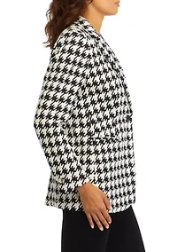 Women's Houndstooth One Button Notch Collar Jacket with Besom Pockets