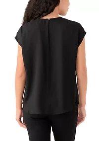 Petite Short Sleeve Split Neck Blouse