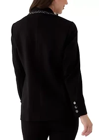 Women's Long Sleeve Leopard Print Trim Blazer