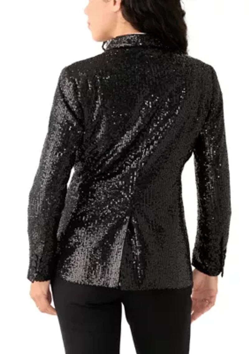 Petite Shawl Collar Sequin Blazer