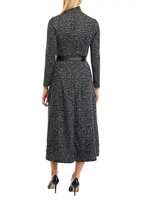 Women's Long Sleeve Mock Neck Printed Midi Dress
