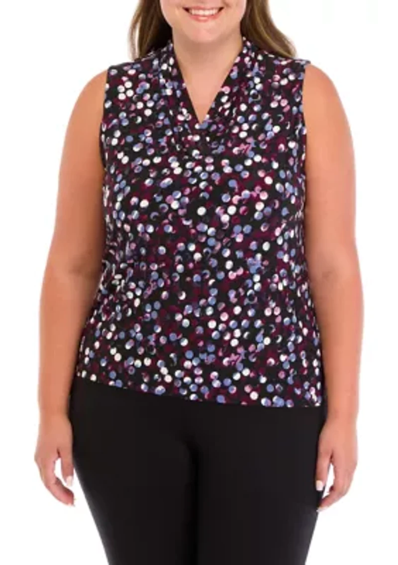 Plus Printed Triple Pleat Top