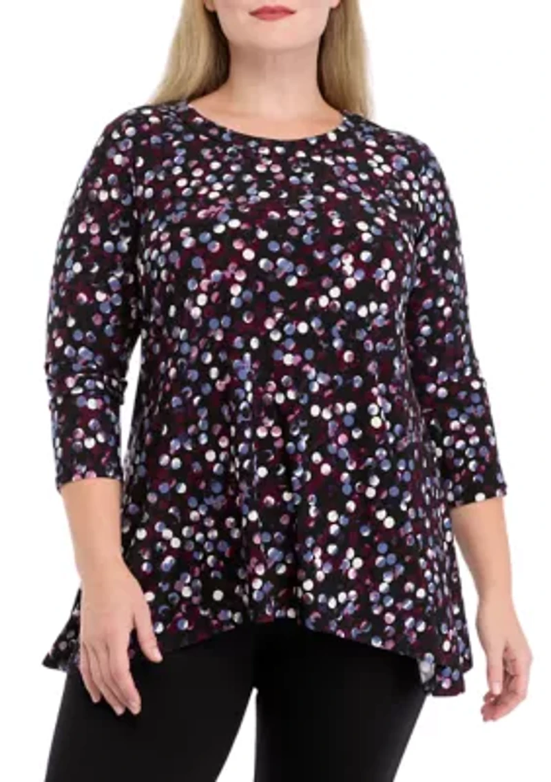 Plus Printed Sharkbite Top with 3/4 Sleeves