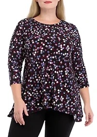 Plus Printed Sharkbite Top with 3/4 Sleeves