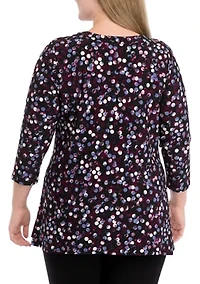 Plus Printed Sharkbite Top with 3/4 Sleeves