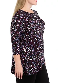 Plus Printed Sharkbite Top with 3/4 Sleeves