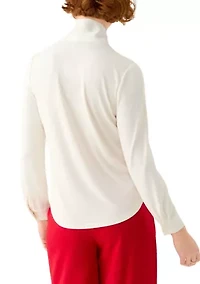 Petite Long Sleeve Mixed Media Tie Front Blouse