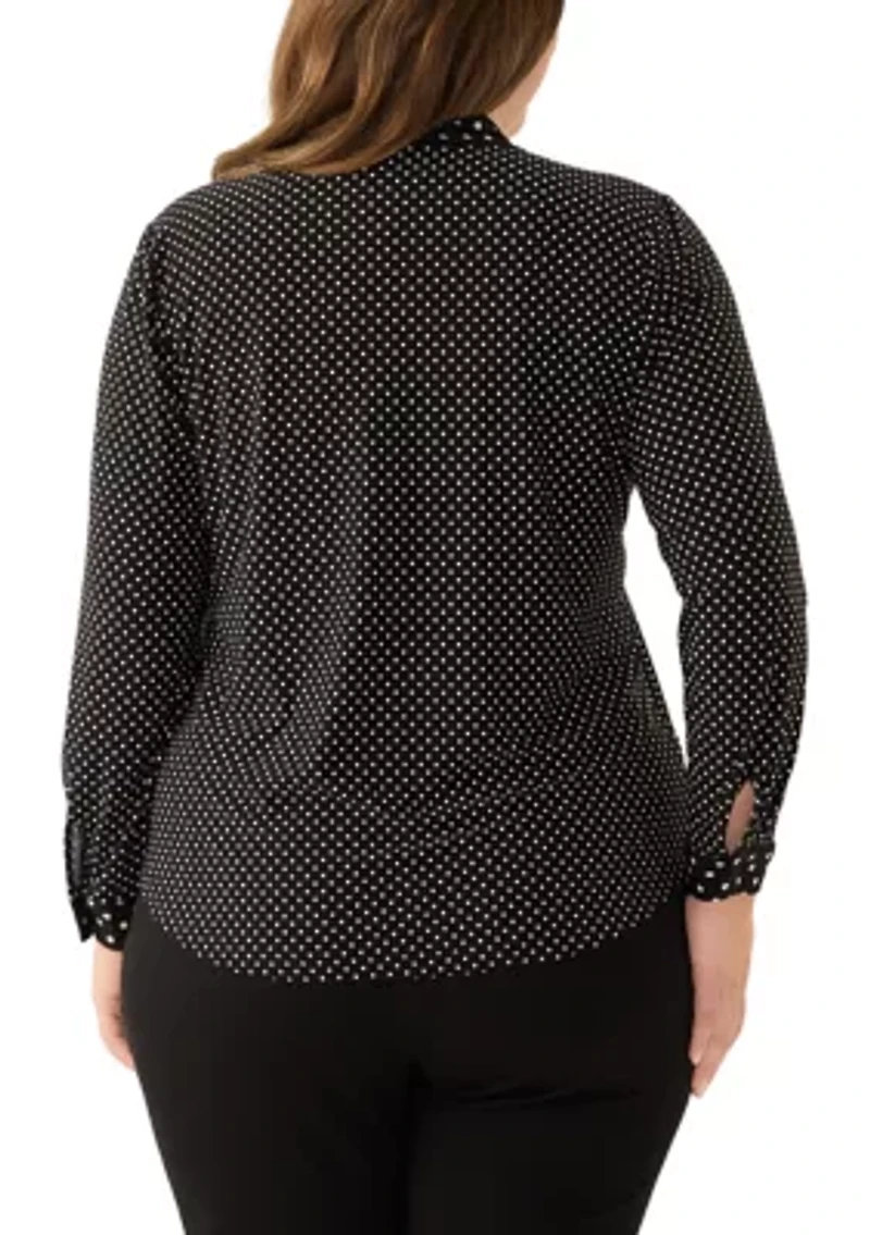 Plus Long Sleeve Mixed Media Printed Top