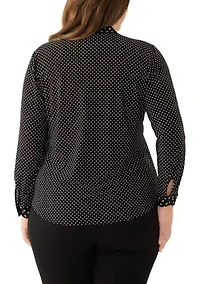 Plus Long Sleeve Mixed Media Printed Top